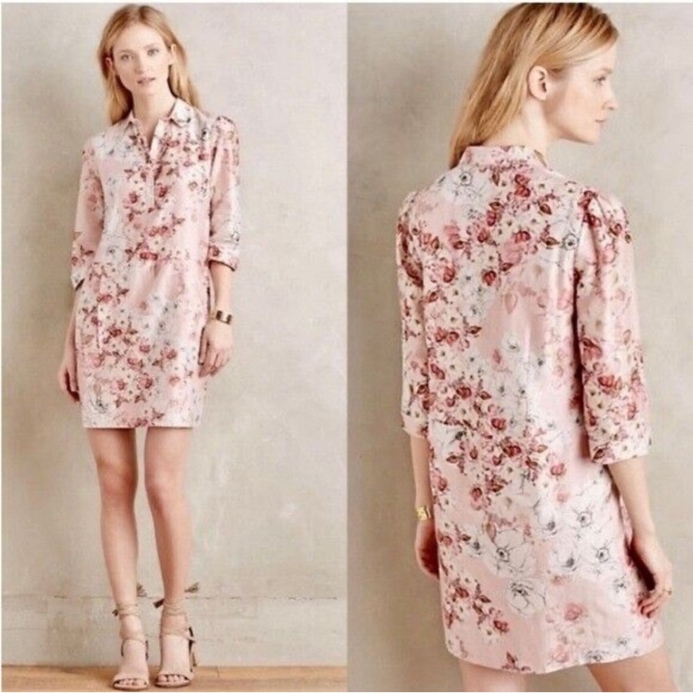 Varun Bahl Anthropologie Agenda Floral Shirt Dress Silk Blend Women's Small Boho